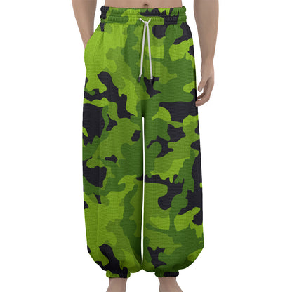 Lime Green Camouflage Print Lantern Pants