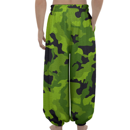 Lime Green Camouflage Print Lantern Pants