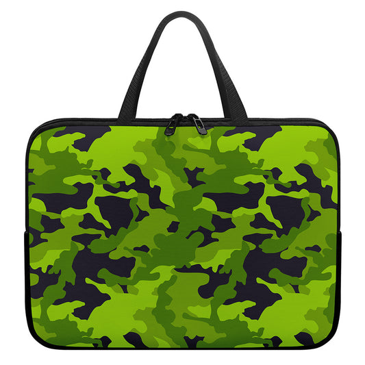 Lime Green Camouflage Print Laptop Sleeve With Handle