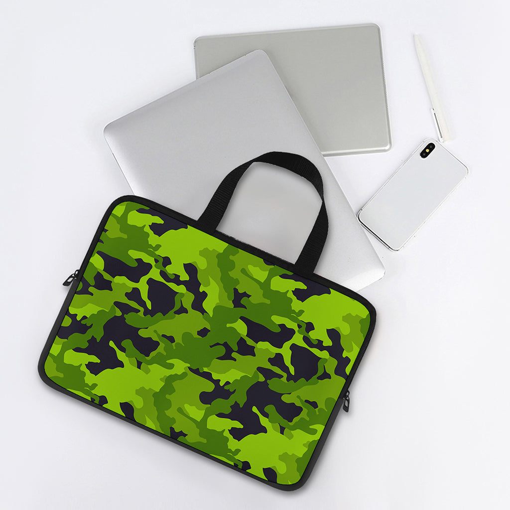 Lime Green Camouflage Print Laptop Sleeve With Handle