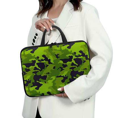 Lime Green Camouflage Print Laptop Sleeve With Handle