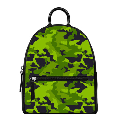 Lime Green Camouflage Print Leather Backpack