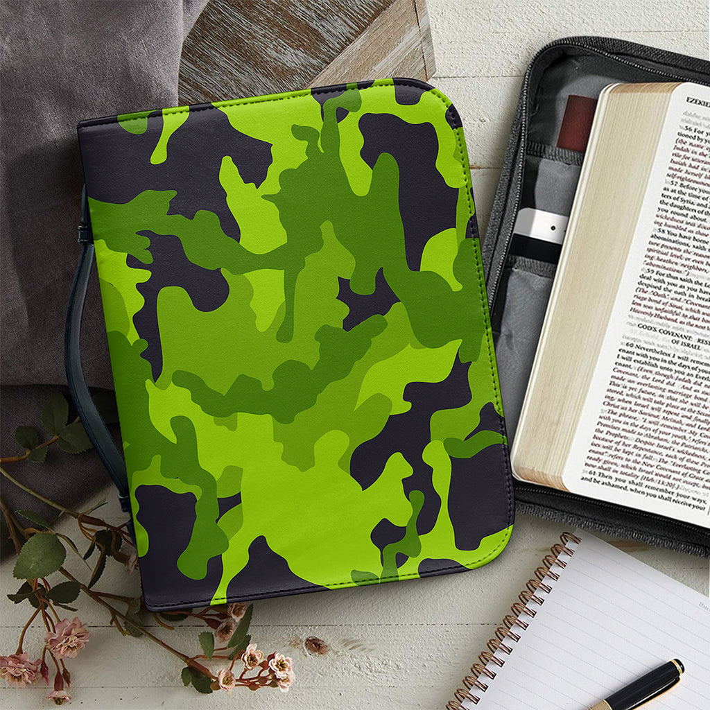 Lime Green Camouflage Print Leather Bible Cover