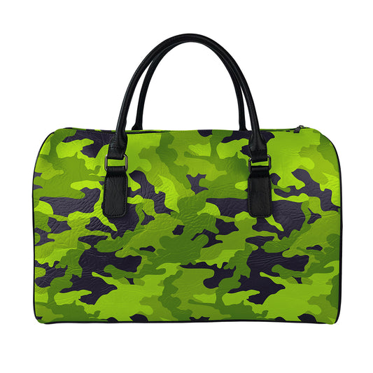 Lime Green Camouflage Print Leather Duffle Bag