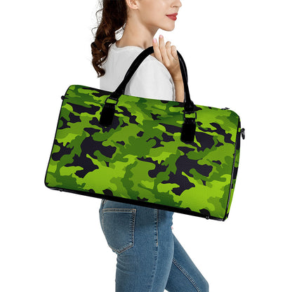 Lime Green Camouflage Print Leather Duffle Bag