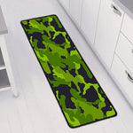 Lime Green Camouflage Print Long Kitchen Mat
