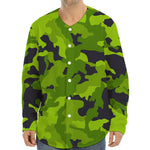 Lime Green Camouflage Print Long Sleeve Baseball Jersey
