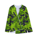 Lime Green Camouflage Print Long Sleeve Short Coat