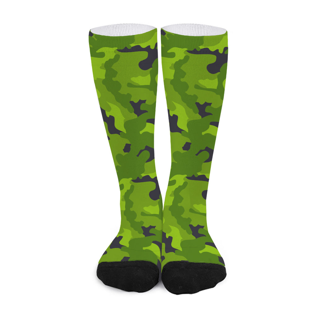 Lime Green Camouflage Print Long Socks