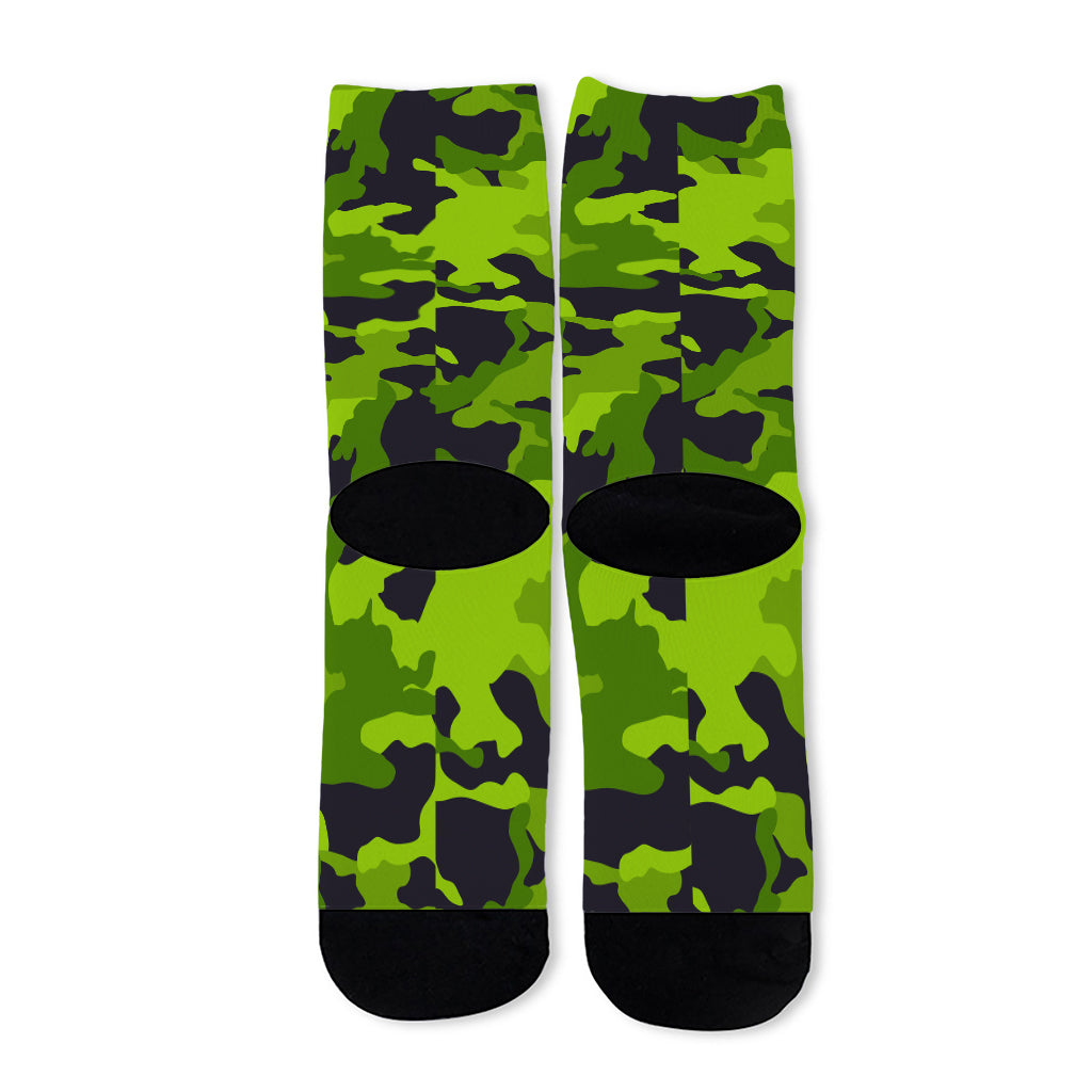 Lime Green Camouflage Print Long Socks