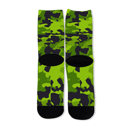 Lime Green Camouflage Print Long Socks