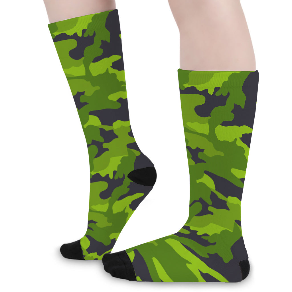 Lime Green Camouflage Print Long Socks