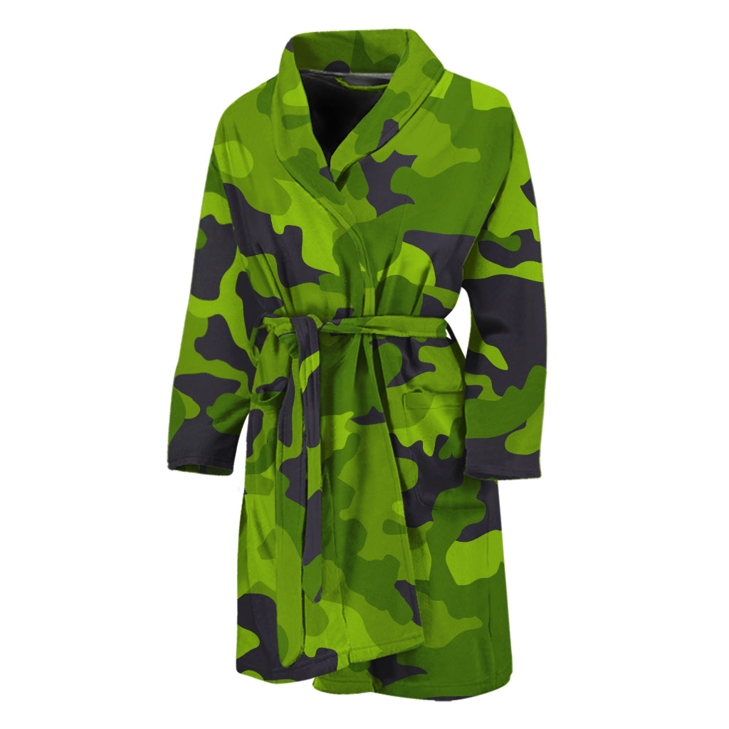 Lime Green Camouflage Print Men's Bathrobe