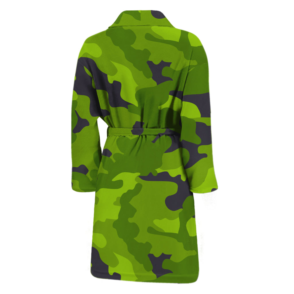 Lime Green Camouflage Print Men's Bathrobe