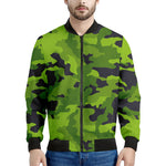 Lime Green Camouflage Print Men's Bomber Jacket