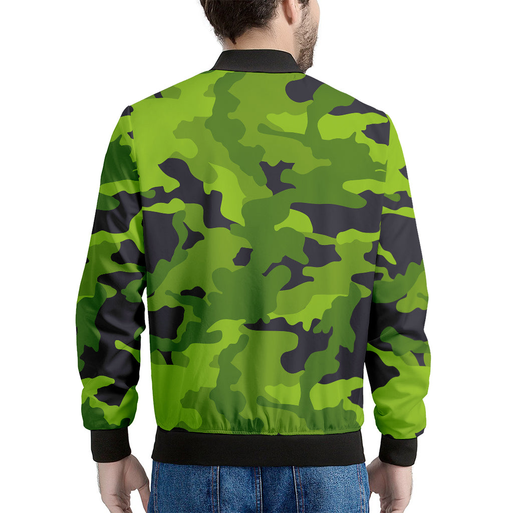 Lime Green Camouflage Print Men's Bomber Jacket