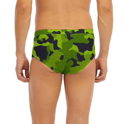 Lime Green Camouflage Print Men's Briefs