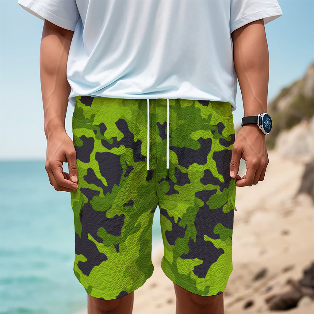 Lime Green Camouflage Print Men's Cargo Shorts