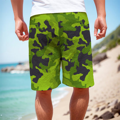 Lime Green Camouflage Print Men's Cargo Shorts