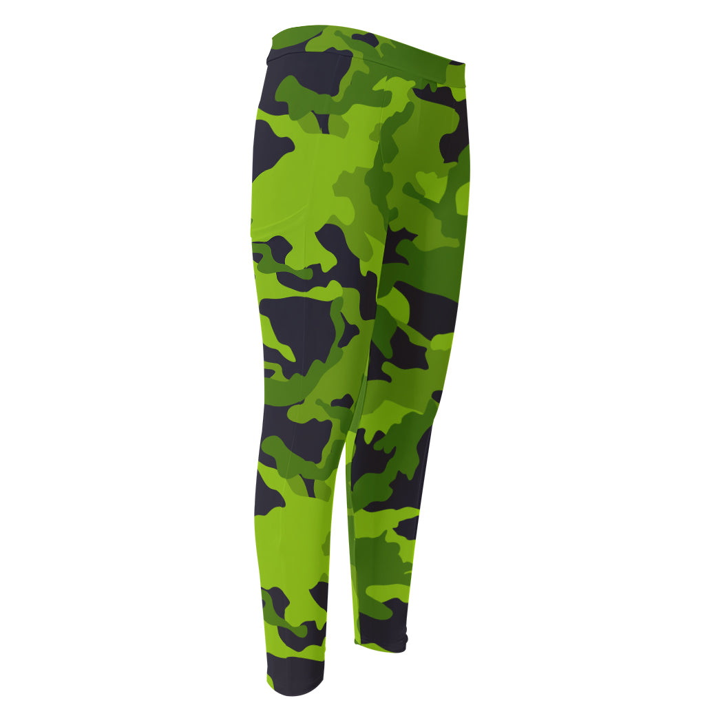 Lime Green Camouflage Print Men's Compression Pants