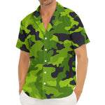 Lime Green Camouflage Print Men's Deep V-Neck Shirt