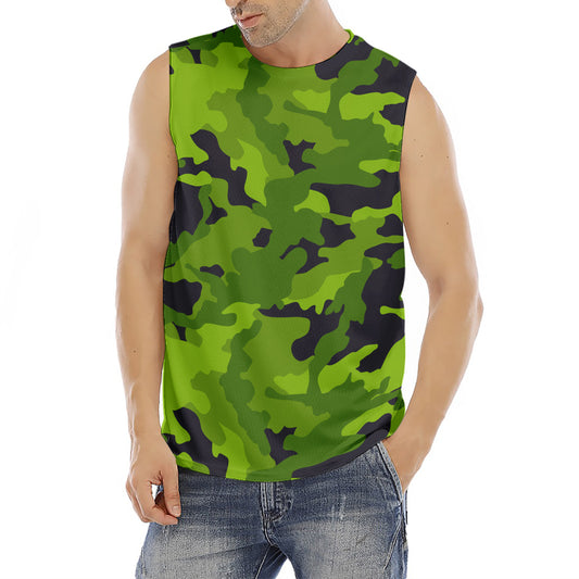 Lime Green Camouflage Print Men's Fitness Tank Top