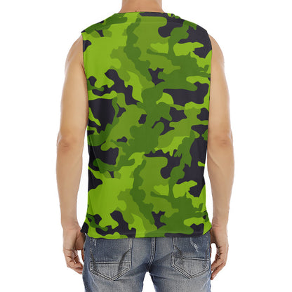 Lime Green Camouflage Print Men's Fitness Tank Top