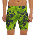 Lime Green Camouflage Print Men's Long Boxer Briefs
