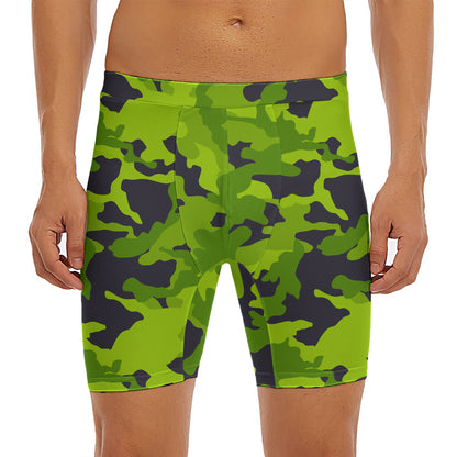 Lime Green Camouflage Print Men's Long Boxer Briefs