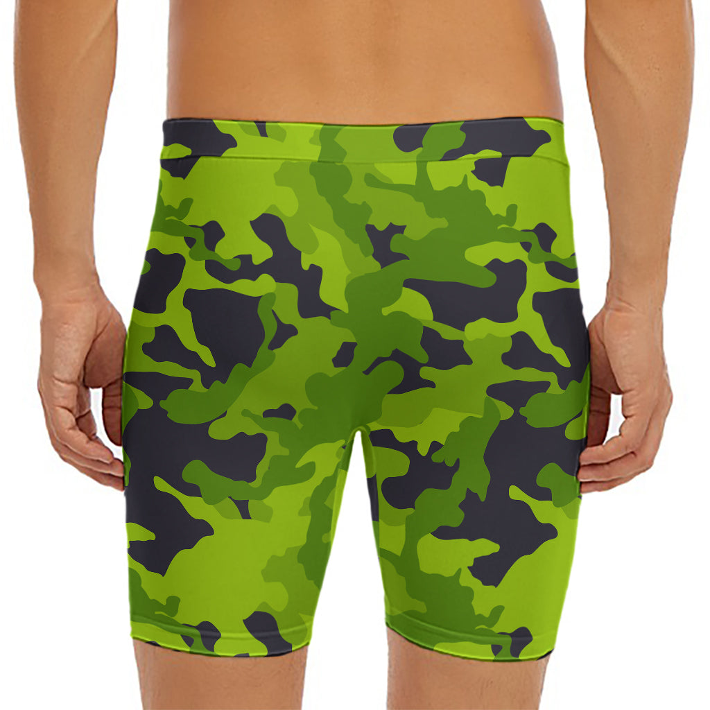 Lime Green Camouflage Print Men's Long Boxer Briefs