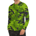 Lime Green Camouflage Print Men's Long Sleeve Rash Guard
