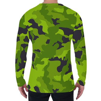 Lime Green Camouflage Print Men's Long Sleeve T-Shirt