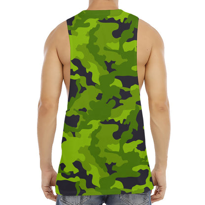 Lime Green Camouflage Print Men's Muscle Tank Top