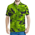 Lime Green Camouflage Print Men's Polo Shirt