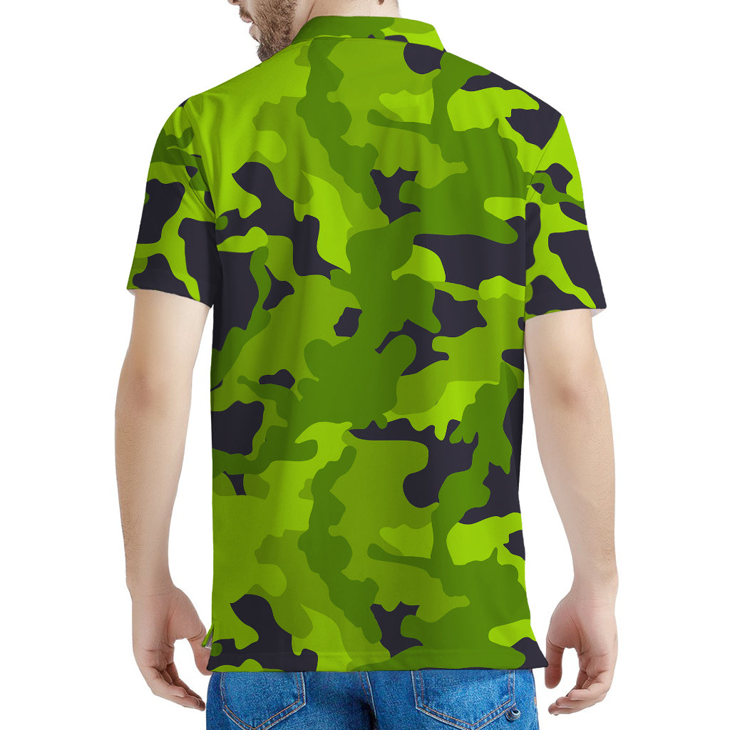 Lime Green Camouflage Print Men's Polo Shirt