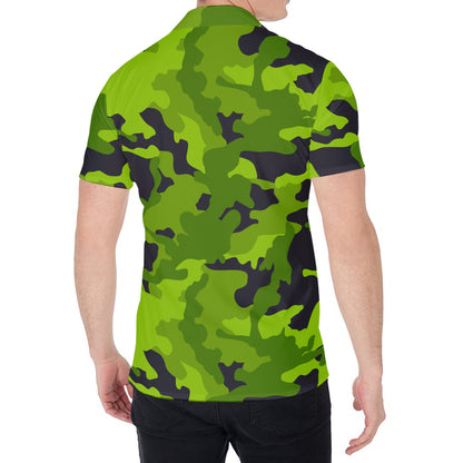Lime Green Camouflage Print Men's Shirt