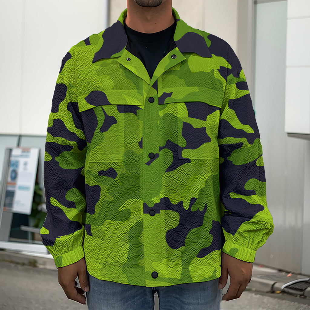 Lime Green Camouflage Print Men's Shirt Jacket