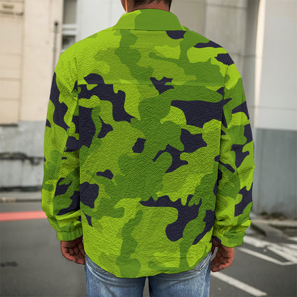 Lime Green Camouflage Print Men's Shirt Jacket