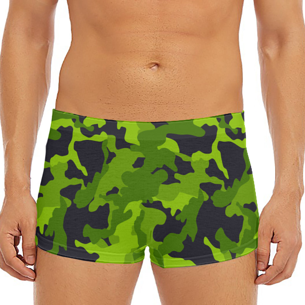 Lime Green Camouflage Print Men's Short Boxer Briefs