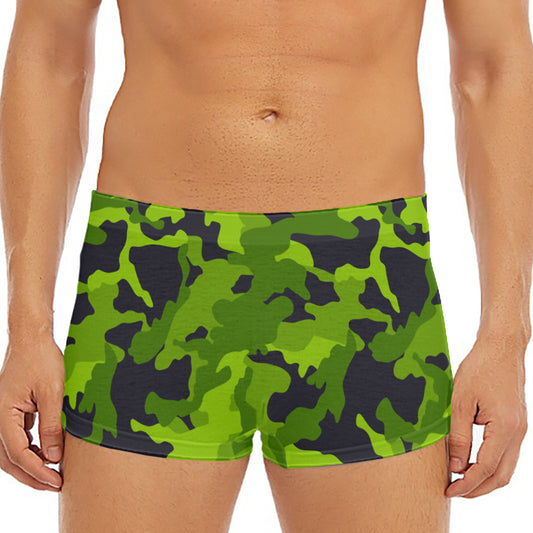 Lime Green Camouflage Print Men's Short Boxer Briefs
