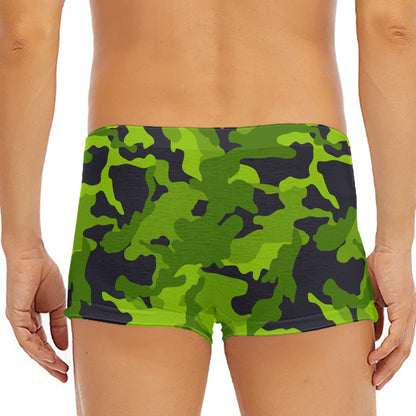 Lime Green Camouflage Print Men's Short Boxer Briefs