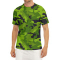 Lime Green Camouflage Print Men's Short Sleeve Rash Guard