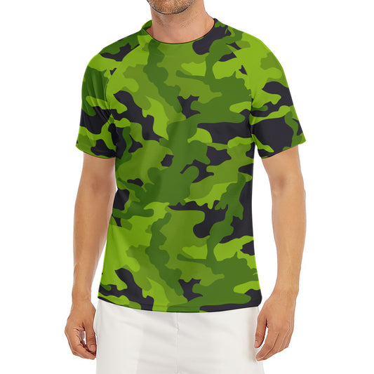 Lime Green Camouflage Print Men's Short Sleeve Rash Guard