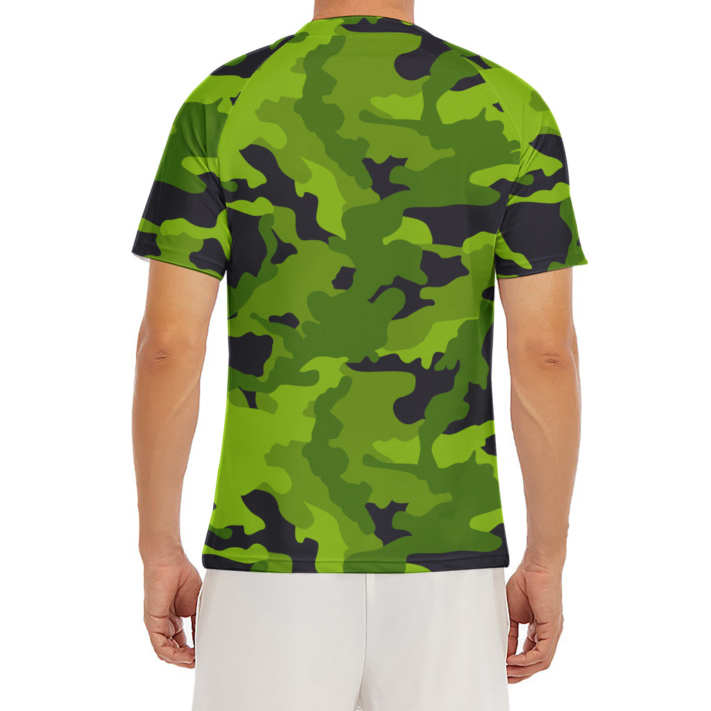 Lime Green Camouflage Print Men's Short Sleeve Rash Guard