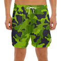 Lime Green Camouflage Print Men's Split Running Shorts