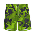 Lime Green Camouflage Print Men's Sports Shorts