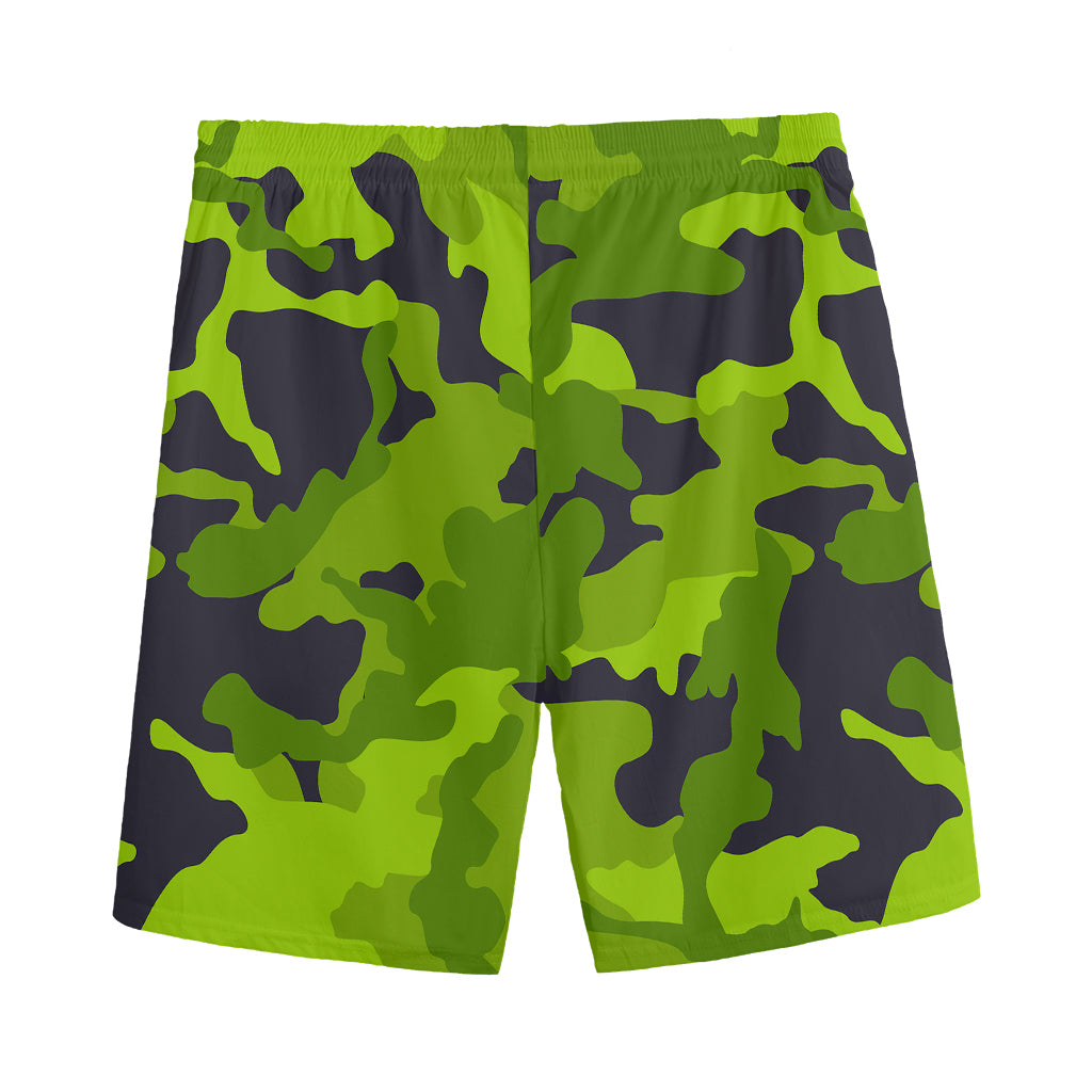 Lime Green Camouflage Print Men's Sports Shorts