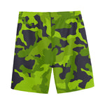 Lime Green Camouflage Print Men's Sports Shorts