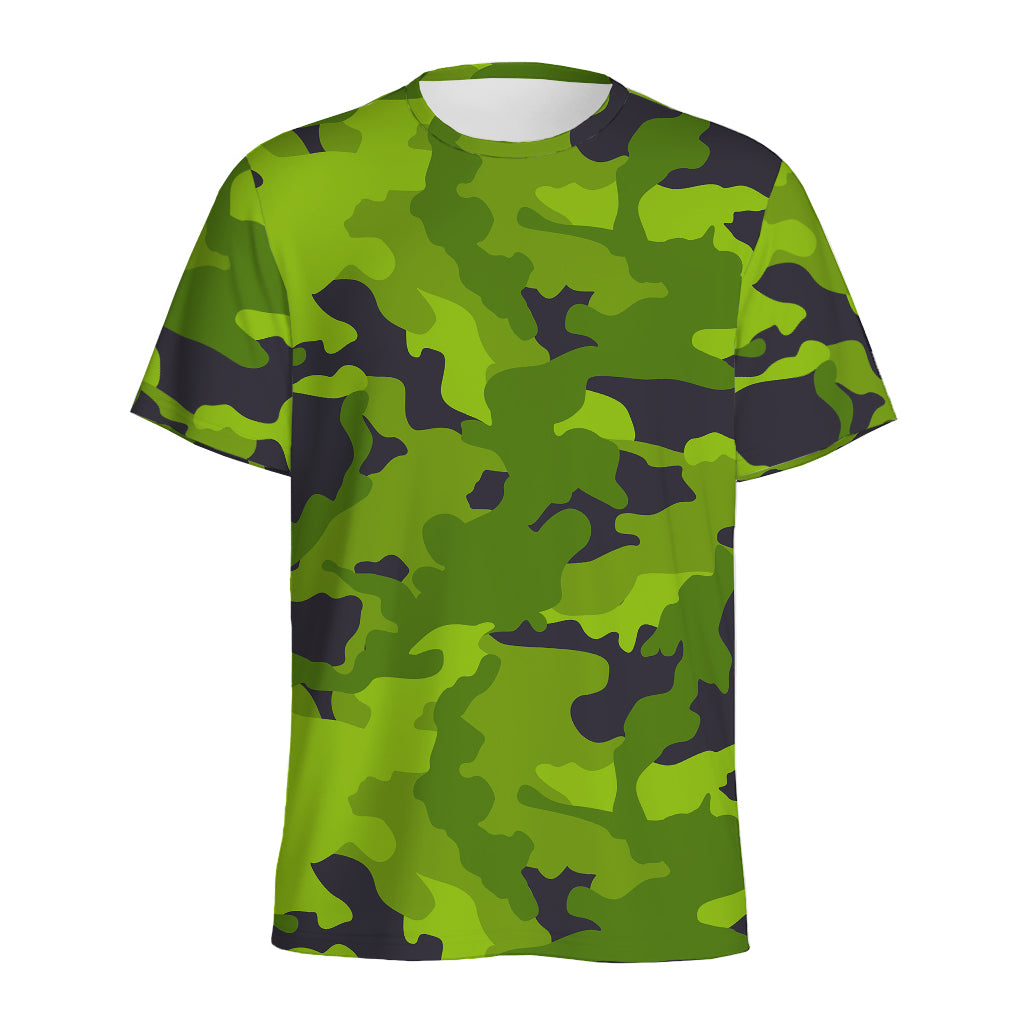 Lime Green Camouflage Print Men's Sports T-Shirt