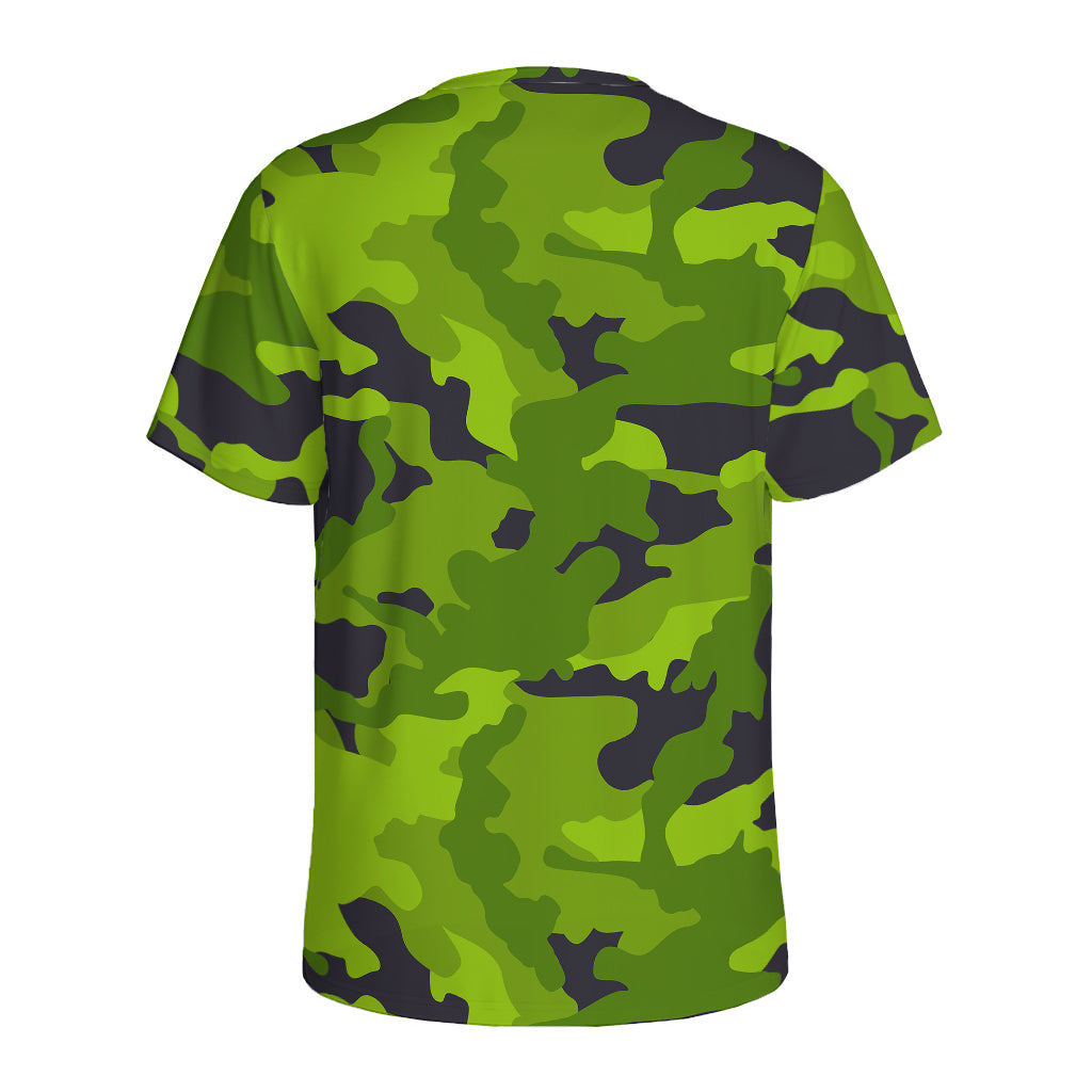 Lime Green Camouflage Print Men's Sports T-Shirt